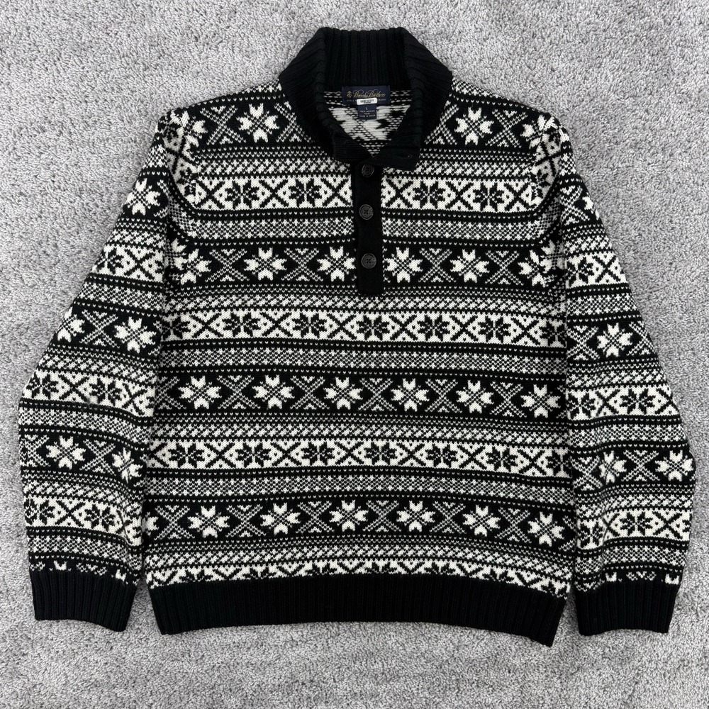 Brooks Brothers 100% Merino Wool Sweater Men's L Mock Neck Fair Isle Nordic